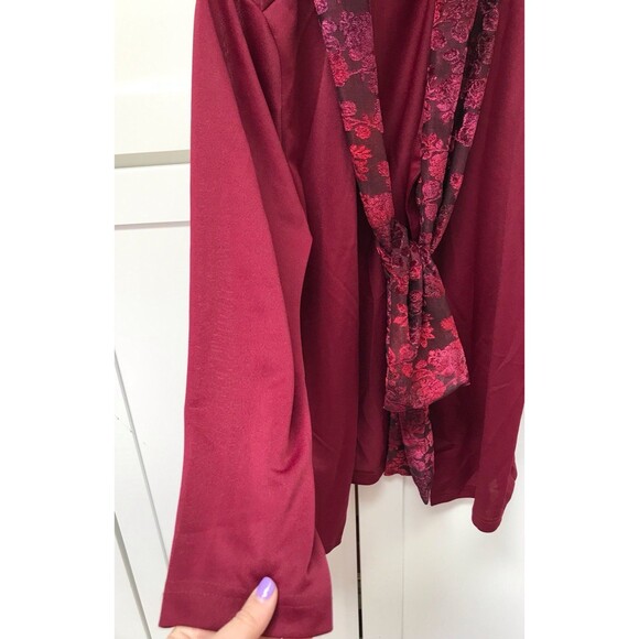 Roaman's Open Front Light Sweater Red Burn Out Velvet Scarf Tie Womens Sz XL - Picture 4 of 6